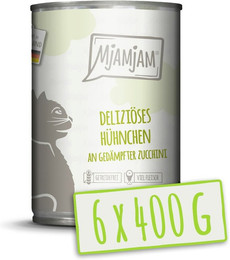 Produktbild von MJAMJAM 400 Gramm Katzennassfutter Sparpaket 12 x 400 Gramm deliziöses Hühnchen mit Zucchini