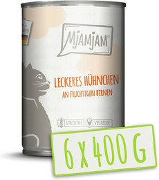 Produktbild von MJAMJAM 400 Gramm Katzennassfutter Sparpaket 12 x leckeres Hühnchen mit Birnen