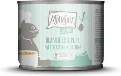 Produktbild von MJAMJAM an Soße 185g Katzennassfutter Sparpaket 12 x 185 Gramm blanchierte Pute mit leckeren Möhrchen