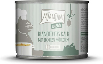 Produktbild von MJAMJAM an Soße 185g Katzennassfutter Sparpaket 12 x 185 Gramm blanchiertes Kalb mit leckeren Möhrchen