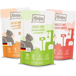 Produktbild von MjAMjAM Cat Mixpaket I Huhn Rind Herzen - 12 x 125 g