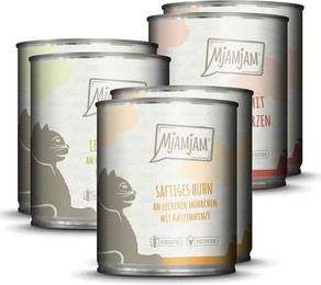 Produktbild von MjAMjAM Cat Mixpaket I Huhn Rind Herzen - 6 x 800 g