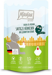 Produktbild von MjAMjAM – Chicks and Friends 125g MjAMjAM Katze Sparpaket 24x125g Chicks und Friend Hühn mit Spinat
