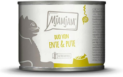 Produktbild von MjAMjAM – DUO 200g MjAMjAM Katze Sparpaket 12x200g DUO Ente und Pute mit Kürbis