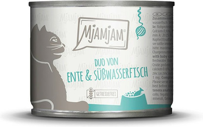 Produktbild von MjAMjAM – DUO 200g MjAMjAM Katze Sparpaket 12x200g DUO Ente und Süßwasserfisch mit
