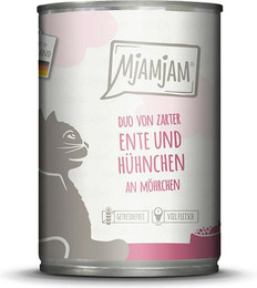 Produktbild von MjAMjAM – DUO 400g MjAMjAM Katze Sparpaket 12x400g DUO Ente und Hühnchen mit Möhrchen