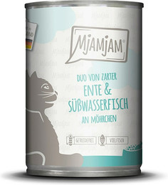 Produktbild von MjAMjAM – DUO 400g MjAMjAM Katze Sparpaket 12x400g DUO Ente und Süßwasserfisch mit