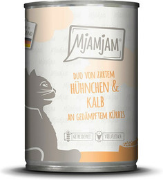 Produktbild von MjAMjAM – DUO 400g MjAMjAM Katze Sparpaket 12x400g DUO Hühnchen und Kalb mit Kürbis