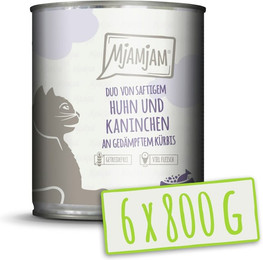 Produktbild von MJAMJAM DUO 800 Gramm Katzennassfutter 6 x 800 Gramm Hühnchen & Kaninchen mit Kürbis