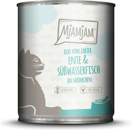 Produktbild von MjAMjAM – DUO 800g MjAMjAM Katze Sparpaket 12x800g Duo Ente und Süßwasserf mit Möhr