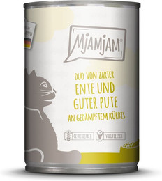 Produktbild von MjAMjAM DUO Ente & Pute an Kürbis Katzenfutter - 24 x 400 g