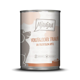 Produktbild von Mjamjam Hunde Nassfutter Dose Strauß mit Apfel - 6 x 400 g