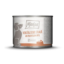 Mjamjam Hunde Nassfutter Dose vorzüglicher Strauß an fruchtigem Apfel 6x200g – Bild 1 von 5