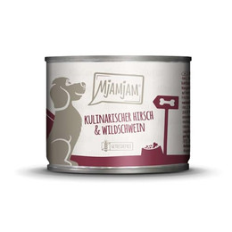 Produktbild von Mjamjam Hunde Nassfutter kulinarischer Hirsch & Wildschwein an Preiselbeeren - 6 x 200 g