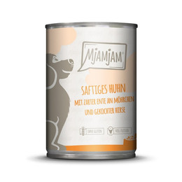 Produktbild von Mjamjam Hunde Nassfutter saftiges Huhn mit zarter Ente an Möhrchen - 6 x 400 g