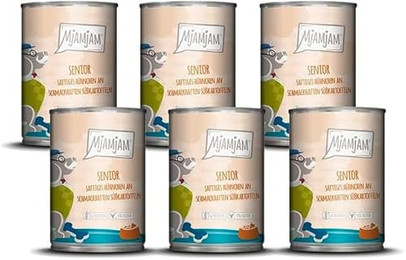 Produktbild von Mjamjam Hunde Nassfutter Senior Hühnchen an Süßkartoffeln - 6 x 400 g