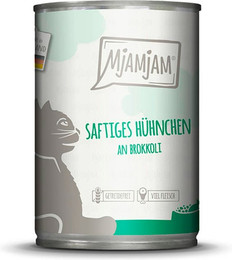 Produktbild von MjAMjAM Katze Sparpaket 12x400g  saftiges Hühnchen mit Brokkoli