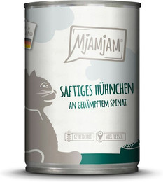 Produktbild von MjAMjAM Katze Sparpaket 12x400g  saftiges Hühnchen  mit  Spinat