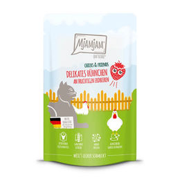 Produktbild von MjAMjAM Katzen Nassfutter Chicks & Friends Hühnchen an Erdbeeren - 12 x 125 g