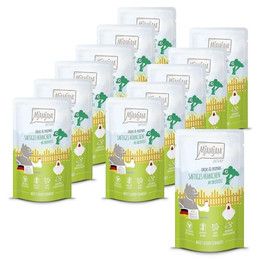 Produktbild von MjAMjAM Katzen Nassfutter Chicks & Friends saftiges Hühnchen an Brokkoli - 12 x 125 g
