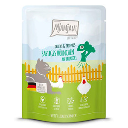 Produktbild von MjAMjAM Katzen Nassfutter Chicks & Friends saftiges Hühnchen an Brokkoli - 6 x 300 g