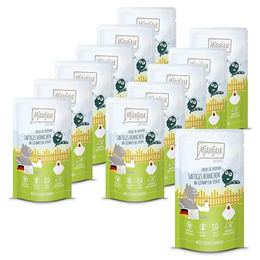 Produktbild von Mjamjam Katzen Nassfutter Chicks & Friends saftiges Hühnchen an gedämpftem Spinat - 12 x 125 g