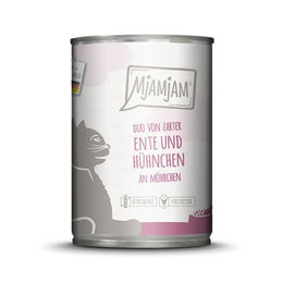 Produktbild von MjAMjAM Katzen Nassfutter DUO Ente & Hühnchen an Möhrchen - 6 x 400 g