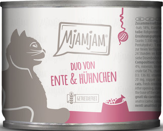 Produktbild von MjAMjAM Katzen Nassfutter DUO Ente & Hühnchen an Möhrchen - 6 x 200 g