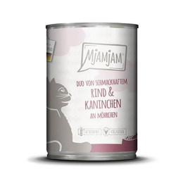Produktbild von MjAMjAM Katzen Nassfutter DUO Rind & Kaninchen an Möhrchen - 6 x 400 g