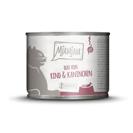 Produktbild von MjAMjAM Katzen Nassfutter DUO Rind & Kaninchen mit Möhrchen - 6 x 200 g