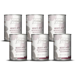 Mjamjam Katzen Nassfutter herzhaftes Wild & Kaninchen an Heidelbeeren - 6 x 400 g – Bild 1 von 6