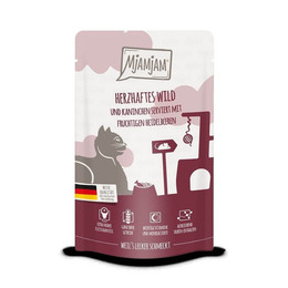 Produktbild von MjAMjAM Katzen Nassfutter Herzhaftes Wild & Kaninchen an Heidelbeeren - 12 x 125 g