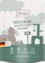 Produktbild von Mjamjam Katzen Nassfutter Kalb & Truthahn mit Möhrchen - 6 x 300 g