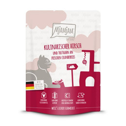 Produktbild von MjAMjAM Katzen Nassfutter kulinarischer Hirsch und Truthahn an frischen Cranberries - 6 x 300 g