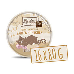 Mjamjam Katzen Nassfutter Purer Filetgenuss zartes Hühnchen - 16 x 80 g – Bild 1 von 3