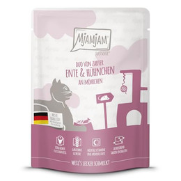 Produktbild von MjAMjAM Katzen Nassfutter Quetschie DUO Ente & Hühnchen an Möhrchen - 6 x 300 g
