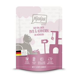 Produktbild von MjAMjAM Katzen Nassfutter Quetschie DUO Ente & Hühnchen mit Möhrchen - 6 x 300 g