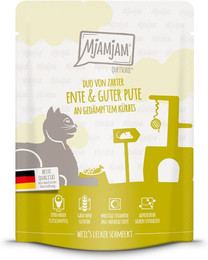 Produktbild von MjAMjAM Katzen Nassfutter Quetschie DUO Ente & Pute mit Kürbis - 6 x 300 g