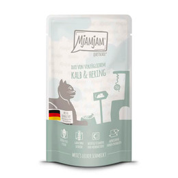 Produktbild von MjAMjAM Katzen Nassfutter Quetschie Duo Kalb & Hering - 12 x 125 g