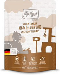 Produktbild von MjAMjAM Katzen Nassfutter Quetschie DUO Rind & Pute mit Kürbis - 6 x 300 g