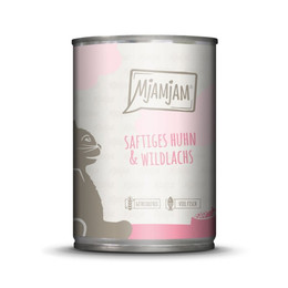 Produktbild von Mjamjam Katzen Nassfutter saftiges Huhn und Wildlachs - 6 x 400 g