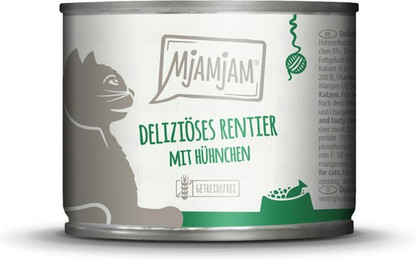 Produktbild von MJAMJAM Leckere Mahlzeit 200g Dose Katzennassfutter Sparpaket 12 x 200 Gramm deliziöses Rentier mit Hühnchen an leckeren Möhrchen