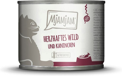 Produktbild von MJAMJAM Leckere Mahlzeit 200g Dose Katzennassfutter Sparpaket 12 x 200 Gramm herzhaftes Wild & Kaninchen an fruchtigen Heidelbeeren
