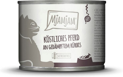 Produktbild von MJAMJAM Leckere Mahlzeit 200g Dose Katzennassfutter Sparpaket 12 x 200 Gramm köstliches Pferd an gedämpftem Kürbis