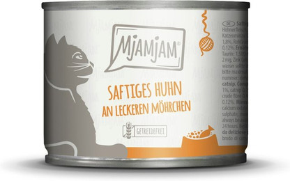 Produktbild von MJAMJAM Leckere Mahlzeit 200g Dose Katzennassfutter Sparpaket 12 x 200 Gramm saftiges Huhn an leckeren Möhrchen