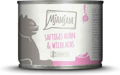 Produktbild von MJAMJAM Leckere Mahlzeit 200g Dose Katzennassfutter Sparpaket 12 x 200 Gramm saftiges Huhn & Wildlachs