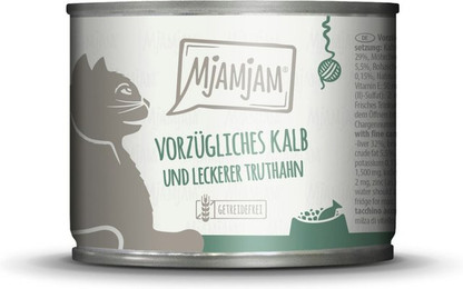 Produktbild von MJAMJAM Leckere Mahlzeit 200g Dose Katzennassfutter Sparpaket 12 x 200 Gramm vorzügliches Kalb mit leckerem Truthahn