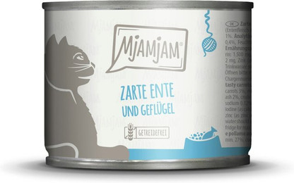 Produktbild von MJAMJAM Leckere Mahlzeit 200g Dose Katzennassfutter Sparpaket 12 x 200 Gramm zarte Ente & Geflügel an leckeren Möhrchen