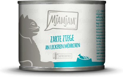 Produktbild von MJAMJAM Leckere Mahlzeit 200g Dose Katzennassfutter Sparpaket 12 x 200 Gramm zarte Ziege an leckeren Möhrchen