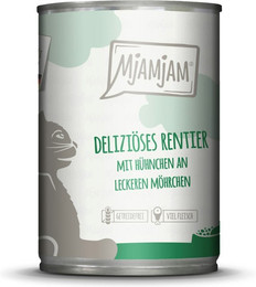 Produktbild von MJAMJAM Leckere Mahlzeit 400g Dose Katzennassfutter 6 x 400 Gramm deliziöses Rentier mit Hühnchen an leckeren Möhrchen